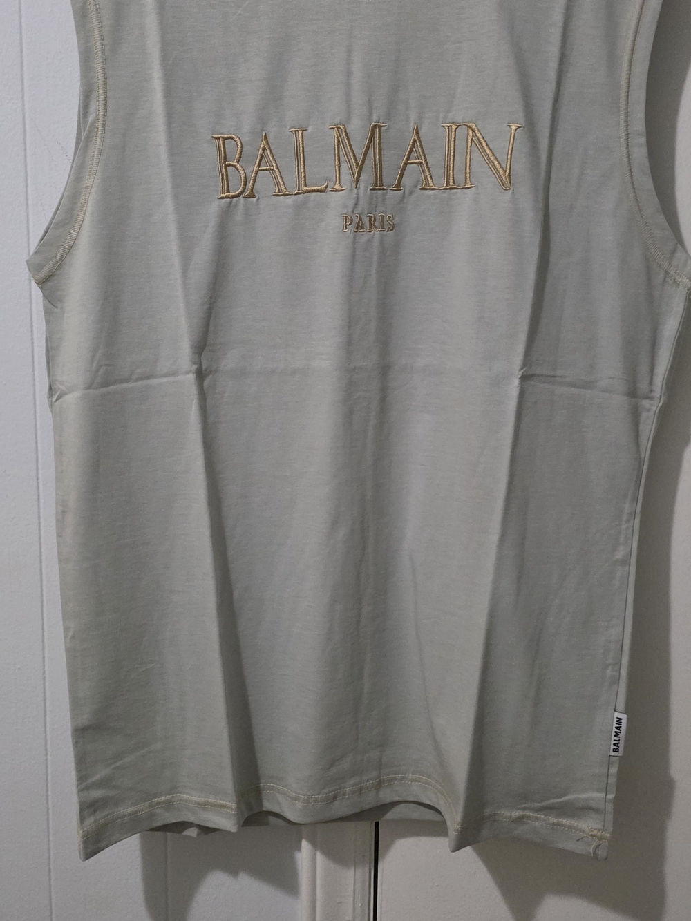 Balmain Paris Embroidered Logo Tank - Light Sage